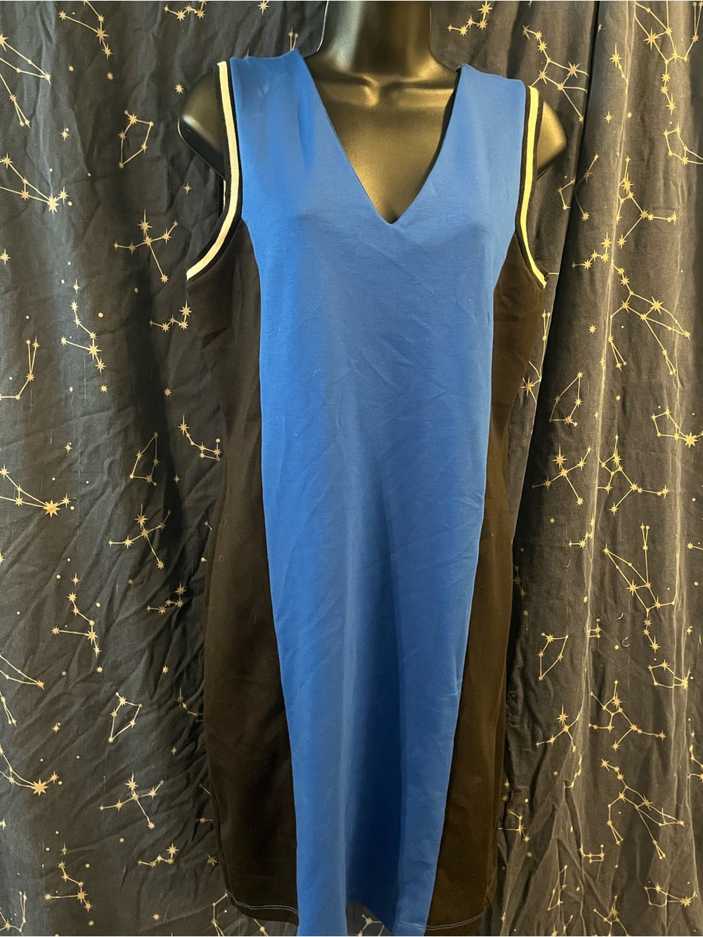 Vero Moda Blue and Black V-Neck Sleeveless Sheath Dress